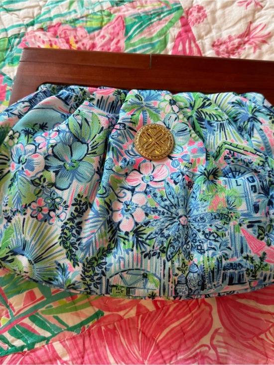 Lilly Pulitzer Handbags - Lilly Pulitzer Floral Pleated Clutch in Aqua, Pink & Green with Gold Accent